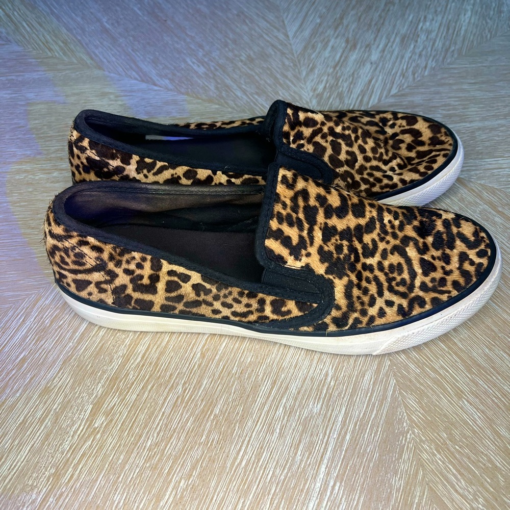 Sperry Cheetah Fur Slip Ons Size 8